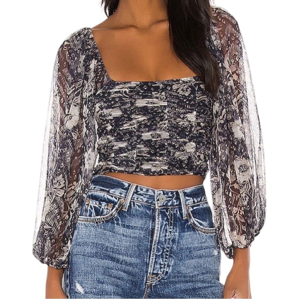 Free People Lilia Top in Navy Combo - NWT